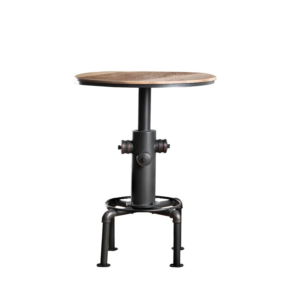 Bar Table with Fire Hydrant Style Metal Base, Black and Brown - BM207902