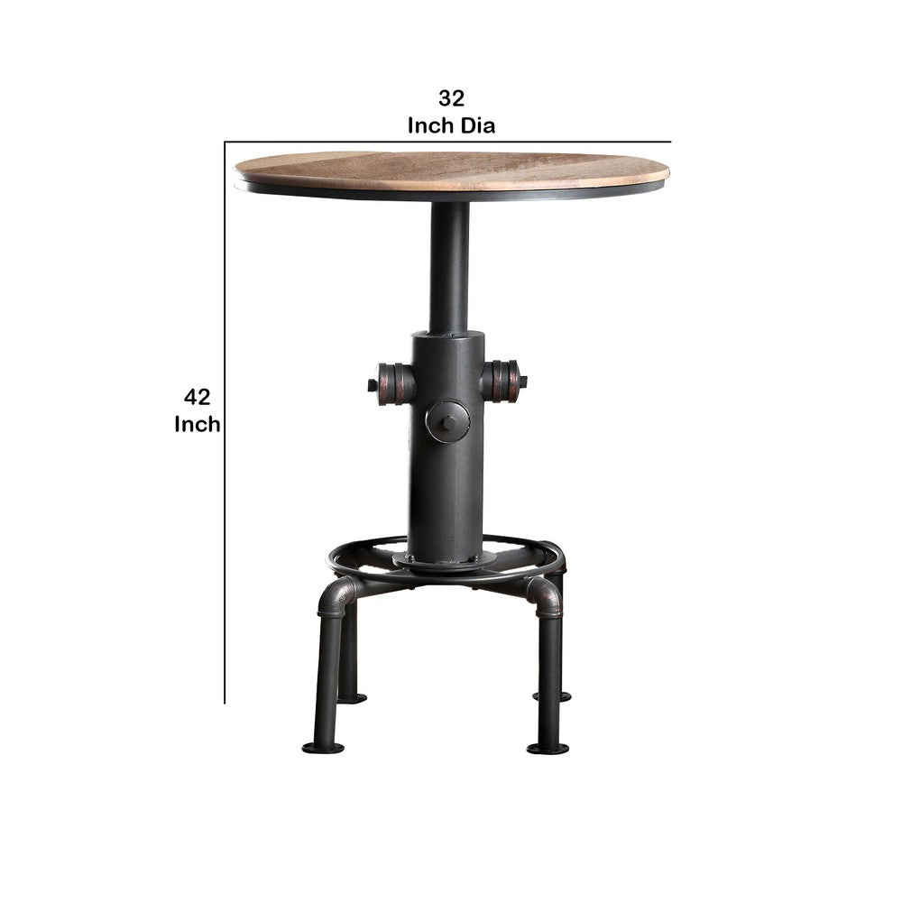 Bar Table with Fire Hydrant Style Metal Base, Black and Brown - BM207902