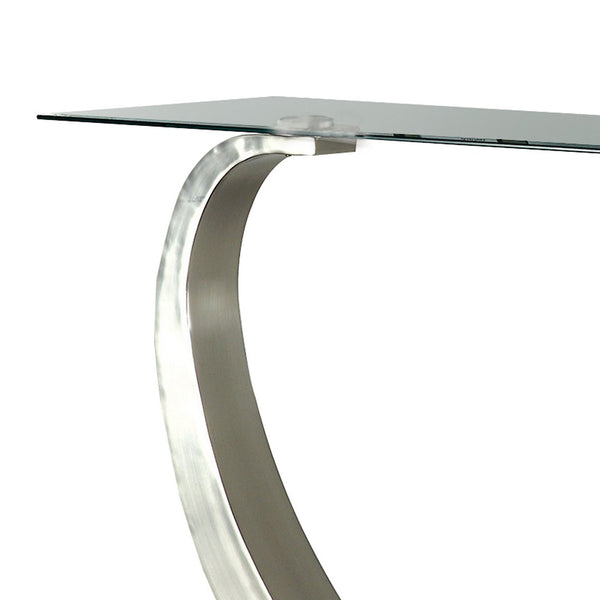 Rectangular Glass Top Sofa Table with Curved Pedestal Base, Black and Gray - BM207904