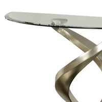 Sofa Table with Twisted Metal Base and Semi Circular Glass Top, Silver - BM207905