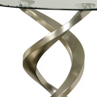 Sofa Table with Twisted Metal Base and Semi Circular Glass Top, Silver - BM207905
