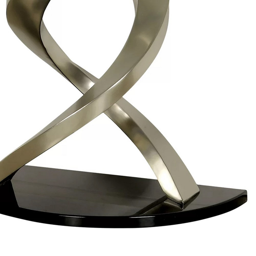 Sofa Table with Twisted Metal Base and Semi Circular Glass Top, Silver - BM207905