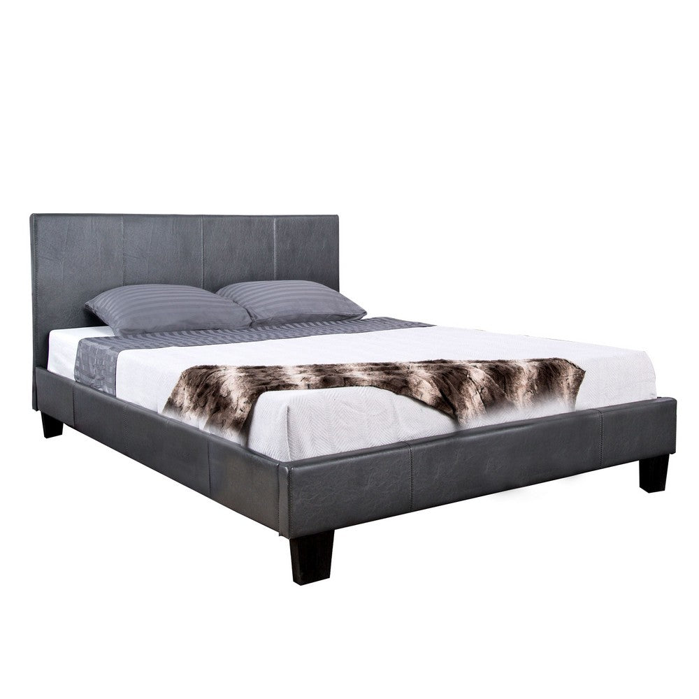 Faux Leather Upholstered Twin Bed with Vertical Stitched Details, Gray - BM207908