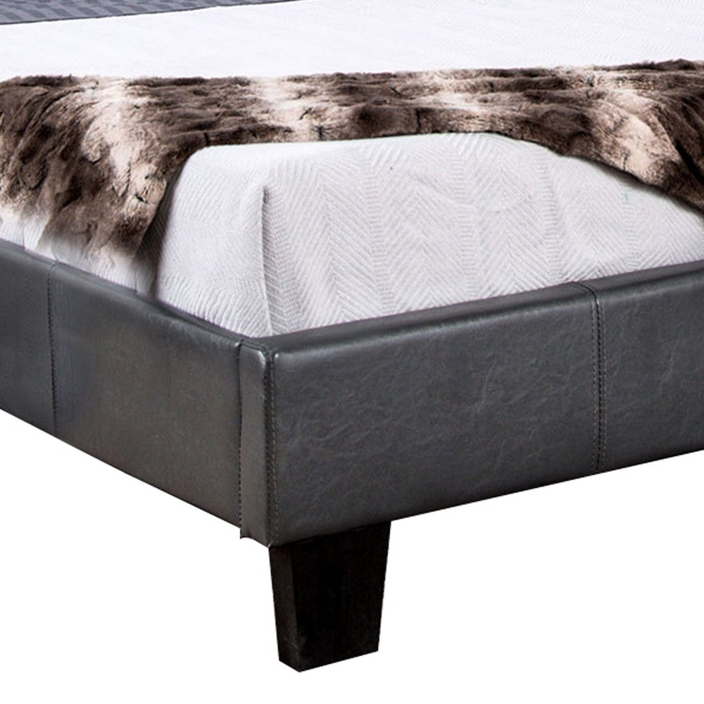 Faux Leather Upholstered Twin Bed with Vertical Stitched Details, Gray - BM207908
