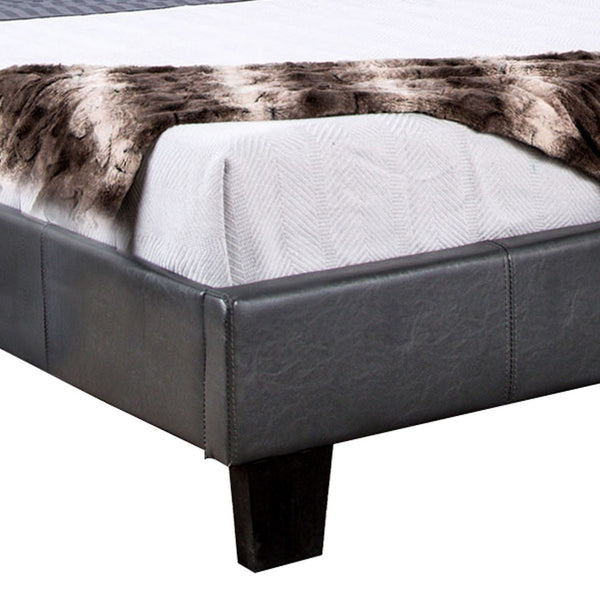 Faux Leather Upholstered Twin Bed with Vertical Stitched Details, Gray - BM207908