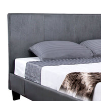 Faux Leather Upholstered Twin Bed with Vertical Stitched Details, Gray - BM207908