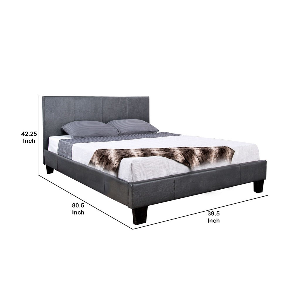 Faux Leather Upholstered Twin Bed with Vertical Stitched Details, Gray - BM207908