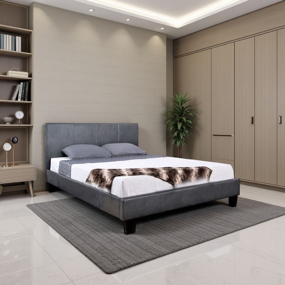 Faux Leather Upholstered Twin Bed with Vertical Stitched Details, Gray - BM207908