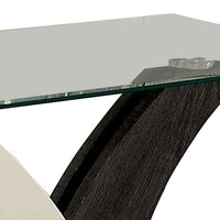 Modern Two Tone Flared Base End Table with Glass Top, White and Gray - BM207918