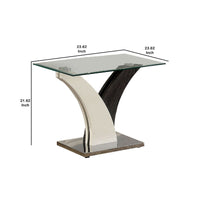 Modern Two Tone Flared Base End Table with Glass Top, White and Gray - BM207918