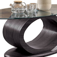 Tempered Glass Top Coffee Table with O Shape Wooden Shape Base, Gray - BM207919