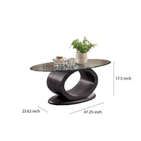 Tempered Glass Top Coffee Table with O Shape Wooden Shape Base, Gray - BM207919