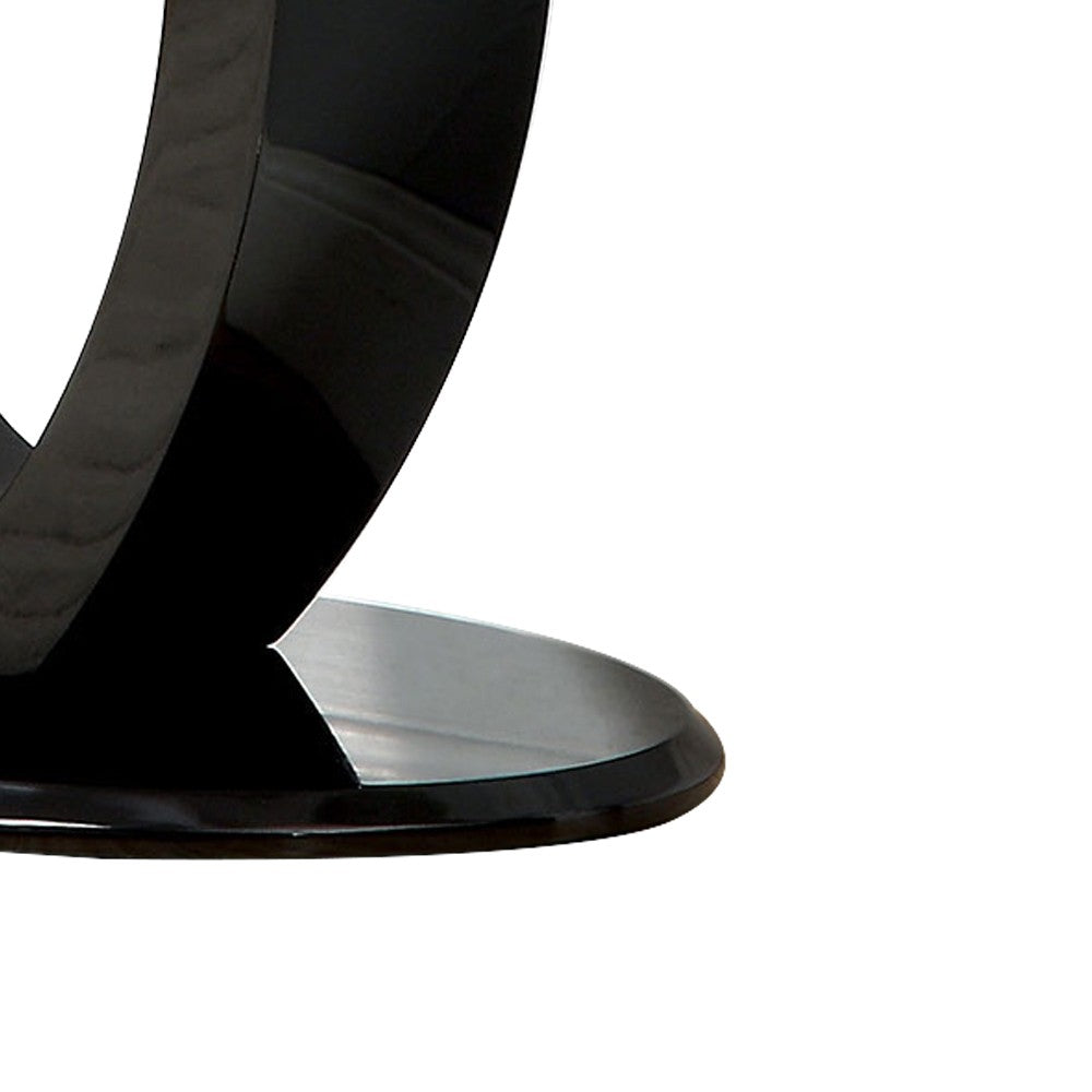 Contemporary Tempered Glass Top Sofa Table with O Shape Base, Black - BM207924