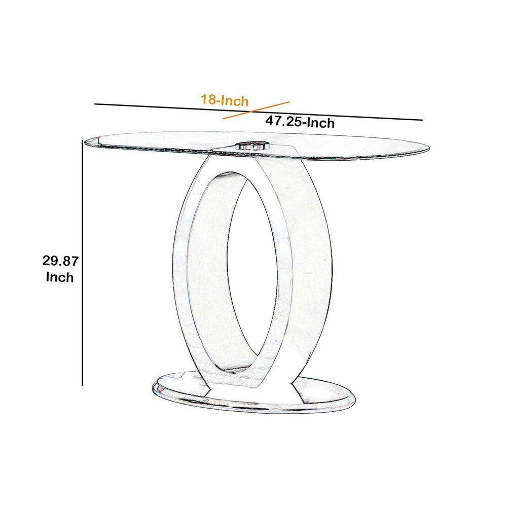 Contemporary Tempered Glass Top Sofa Table with O Shape Base, White - BM207925