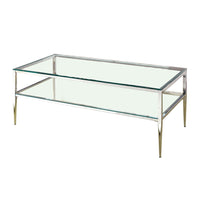 Coffee Table with Rectangular Glass Top and Tapered Legs, Silver and Clear - BM207950