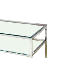 Coffee Table with Rectangular Glass Top and Tapered Legs, Silver and Clear - BM207950