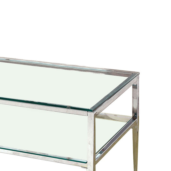 Coffee Table with Rectangular Glass Top and Tapered Legs, Silver and Clear - BM207950
