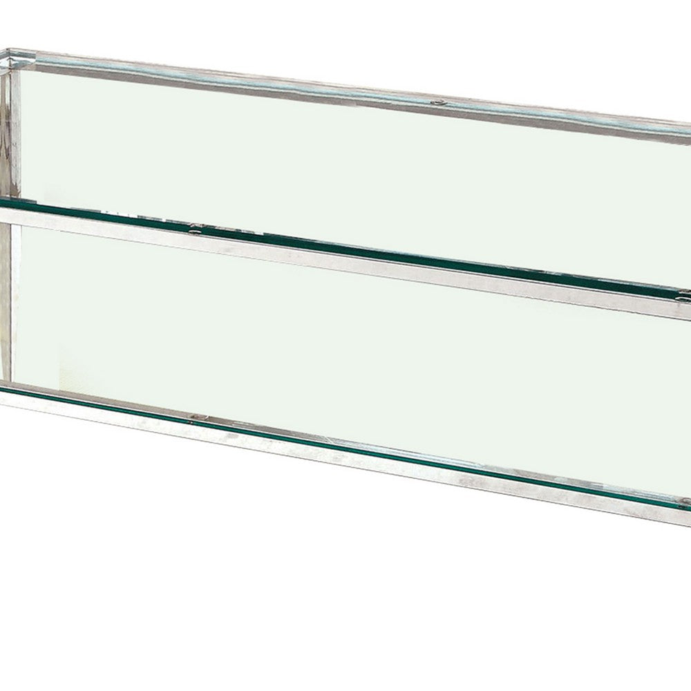 Coffee Table with Rectangular Glass Top and Tapered Legs, Silver and Clear - BM207950
