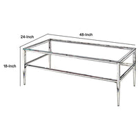 Coffee Table with Rectangular Glass Top and Tapered Legs, Silver and Clear - BM207950