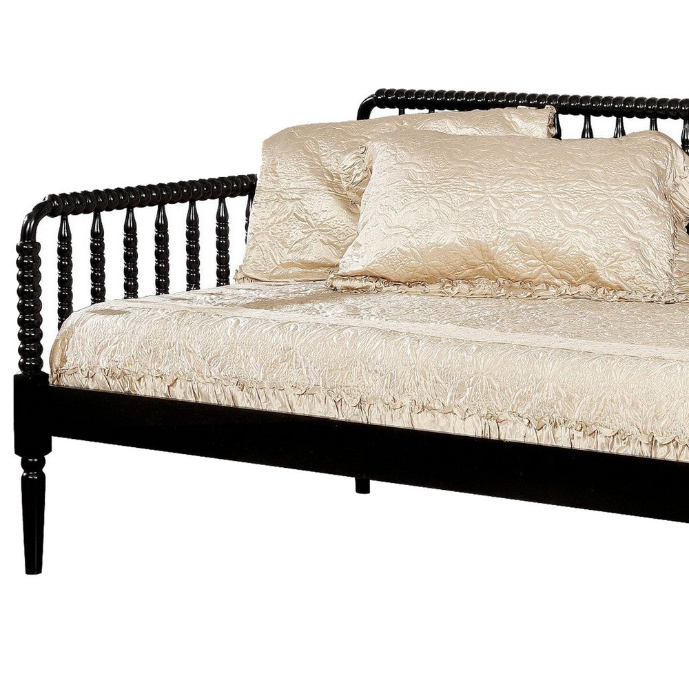 Wooden Twin Size Daybed with Spool Bed Frame and Railing Headboard, Black - BM207957