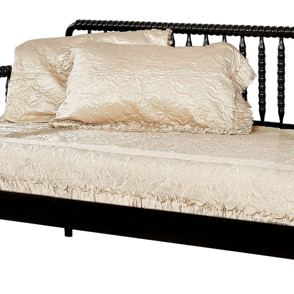 Wooden Twin Size Daybed with Spool Bed Frame and Railing Headboard, Black - BM207957