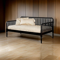 Wooden Twin Size Daybed with Spool Bed Frame and Railing Headboard, Black - BM207957