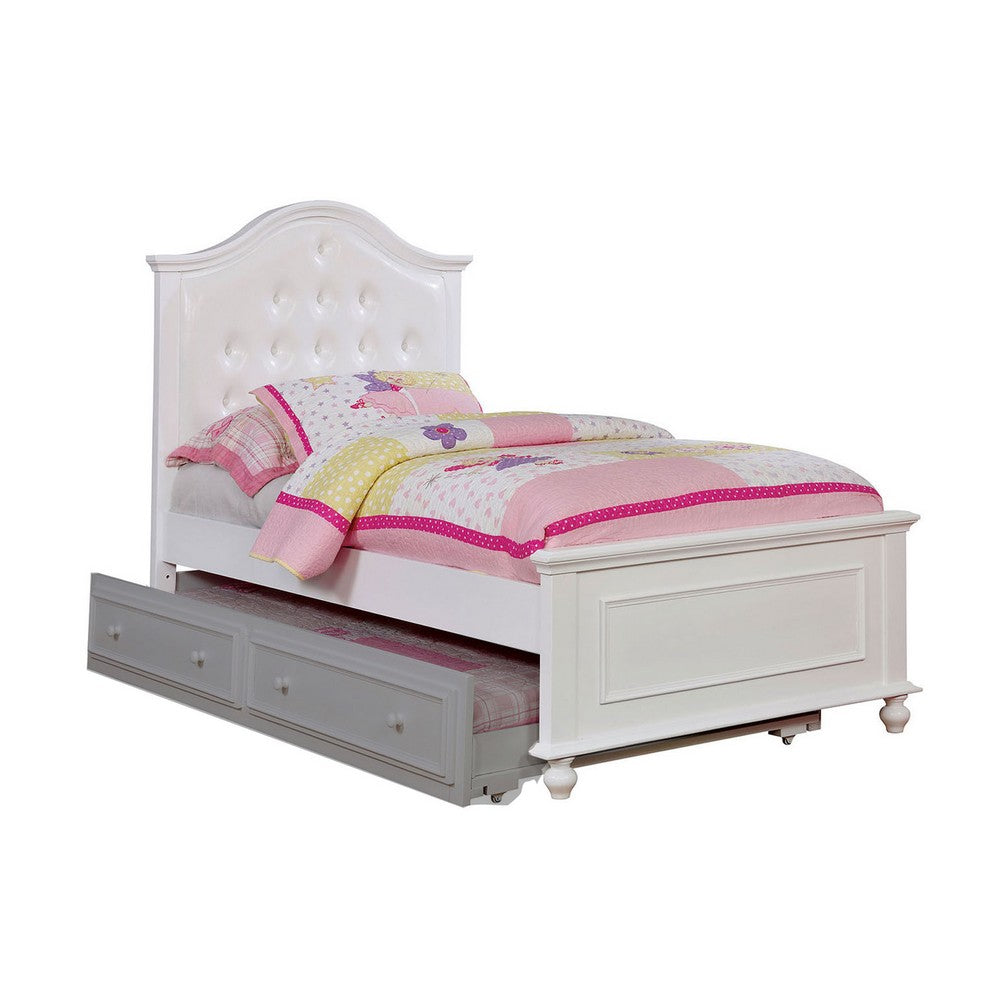 Wooden Twin Size Bed with Camelback Design Headboard and Turned Legs, White - BM207961