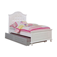 Wooden Twin Size Bed with Camelback Design Headboard and Turned Legs, White - BM207961