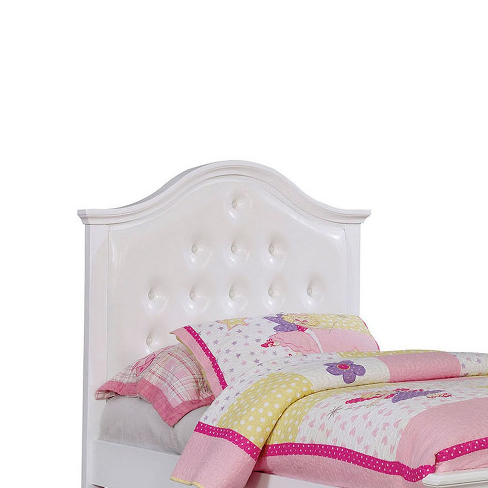 Wooden Twin Size Bed with Camelback Design Headboard and Turned Legs, White - BM207961