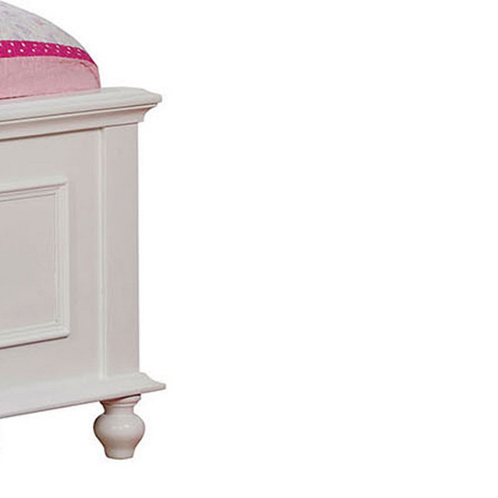 Wooden Twin Size Bed with Camelback Design Headboard and Turned Legs, White - BM207961