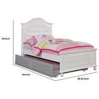 Wooden Twin Size Bed with Camelback Design Headboard and Turned Legs, White - BM207961