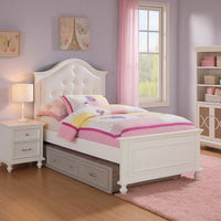 Wooden Twin Size Bed with Camelback Design Headboard and Turned Legs, White - BM207961