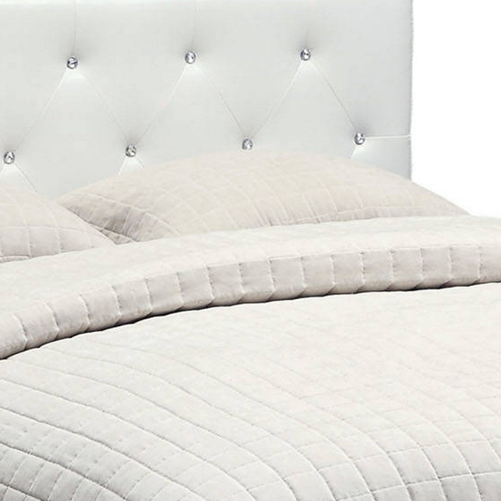 Faux Leather Upholstered Wooden Full Size Bed with Acrylic Accents, White - BM207990