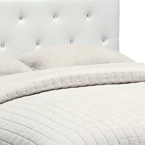 Faux Leather Upholstered Wooden Full Size Bed with Acrylic Accents, White - BM207990