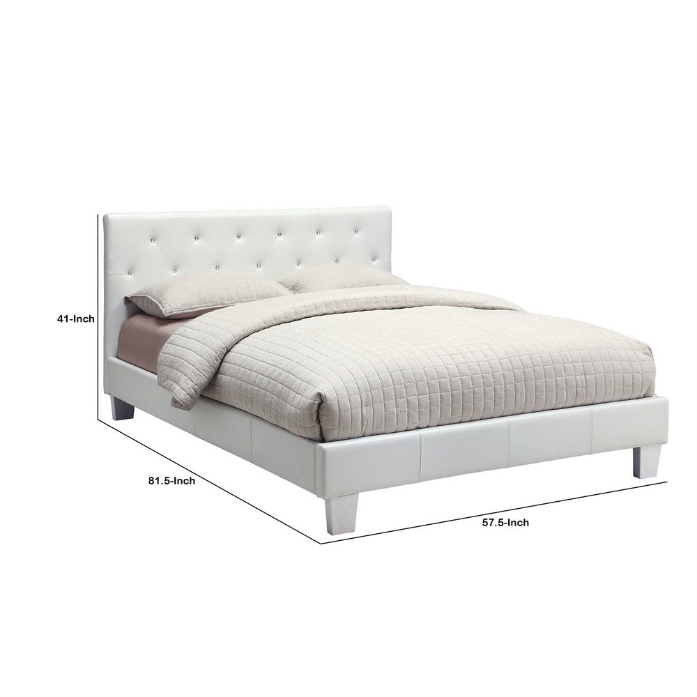 Faux Leather Upholstered Wooden Full Size Bed with Acrylic Accents, White - BM207990