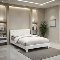 Faux Leather Upholstered Wooden Full Size Bed with Acrylic Accents, White - BM207990