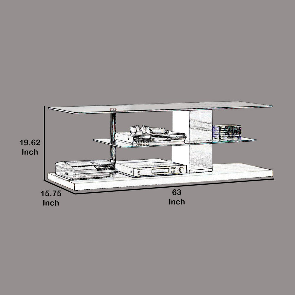 Contemporary Style TV Console with Glass Top and Pedestal Base, Multicolor - BM208001