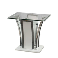 Chrome Trim Flared Base End Table with Glass Top, White and Silver - BM208002