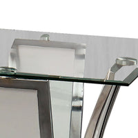 Chrome Trim Flared Base End Table with Glass Top, White and Silver - BM208002