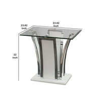 Chrome Trim Flared Base End Table with Glass Top, White and Silver - BM208002