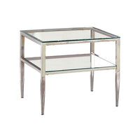 Metal Square End Table, Glass Top, Open Shelf, Chrome - BM208003