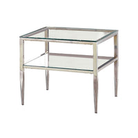 Metal Square End Table, Glass Top, Open Shelf, Chrome - BM208003