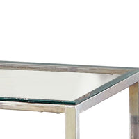 Metal Square End Table, Glass Top, Open Shelf, Chrome - BM208003