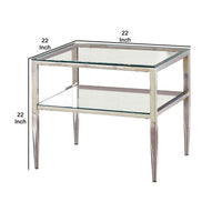 Metal Square End Table, Glass Top, Open Shelf, Chrome - BM208003