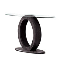 Tempered Glass Top Sofa Table with O Shape Wooden Shape Base, Gray - BM208006
