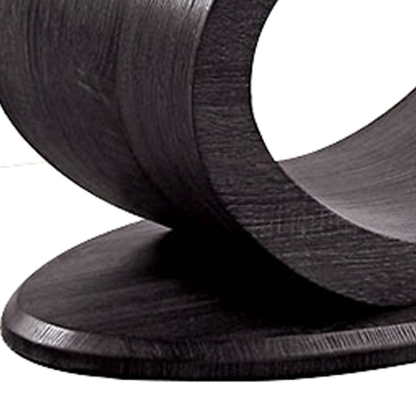 Tempered Glass Top Sofa Table with O Shape Wooden Shape Base, Gray - BM208006