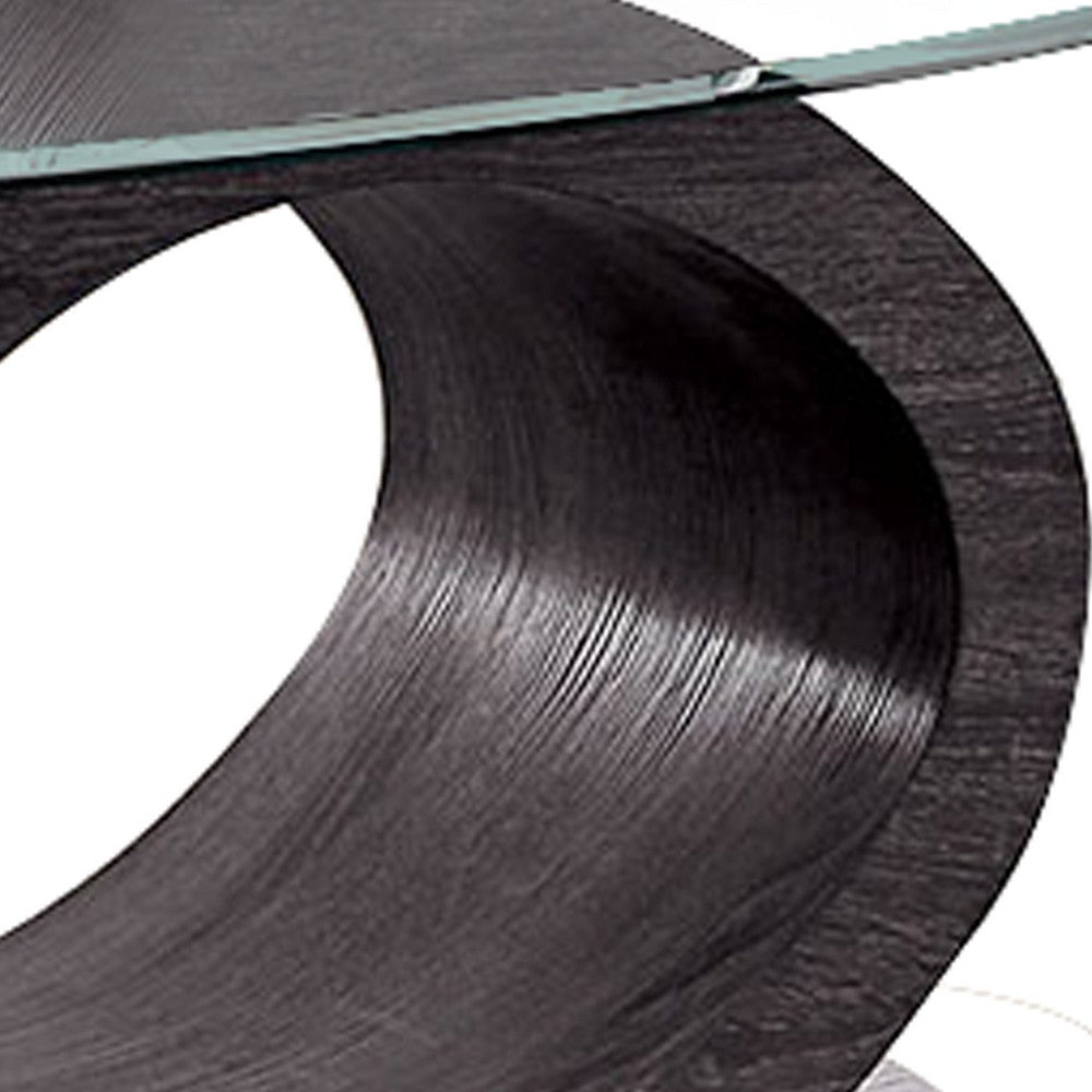 Tempered Glass Top Sofa Table with O Shape Wooden Shape Base, Gray - BM208006