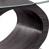 Tempered Glass Top Sofa Table with O Shape Wooden Shape Base, Gray - BM208006