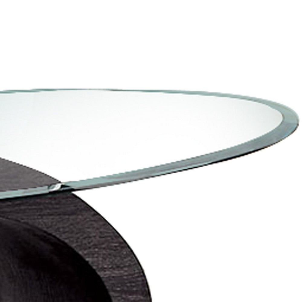 Tempered Glass Top Sofa Table with O Shape Wooden Shape Base, Gray - BM208006
