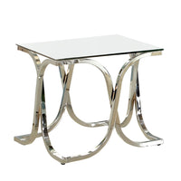 Modern End Table with Glass Top and Curved Chrome Legs, Silver and Clear - BM208009